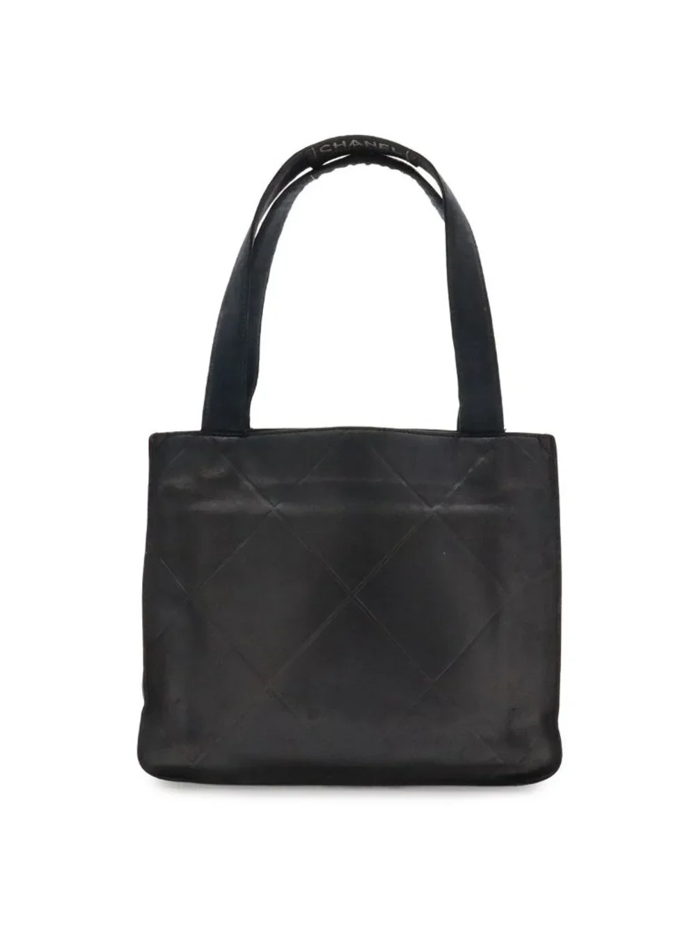 Chanel Boutique Tag Handle Tote Bag Lattice Lambskin Leather Black